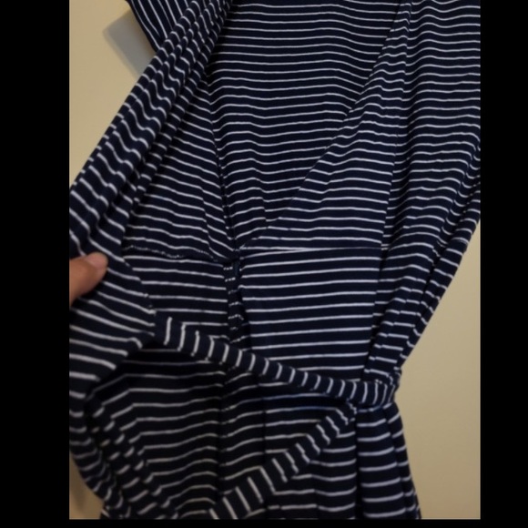 Pact Organic Cotton Wrap Dress Tulip Navy Stripes - Picture 7 of 8